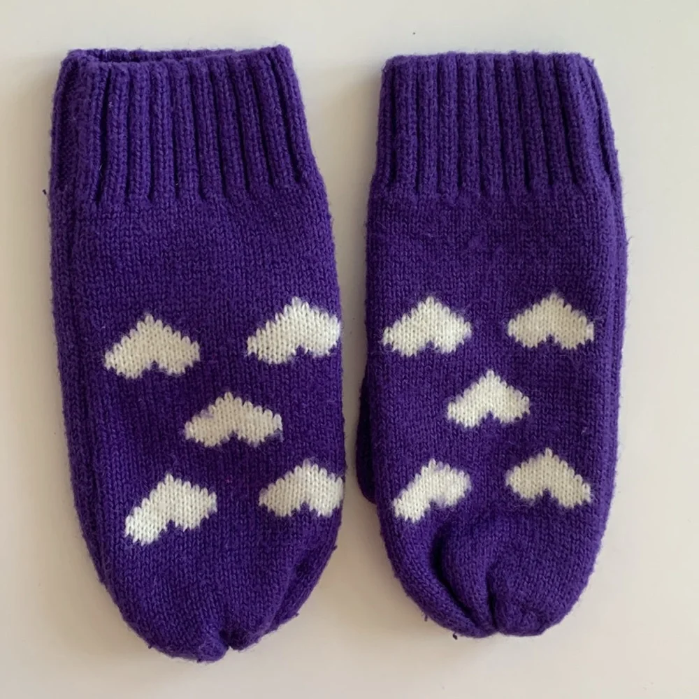 Purple and White Kids Mittens
